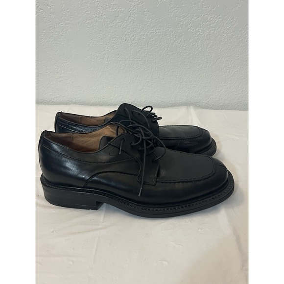 Bostonian Oxford Black Leather Derby Dress Shoes Mens 8.5W Wide Italy 29078